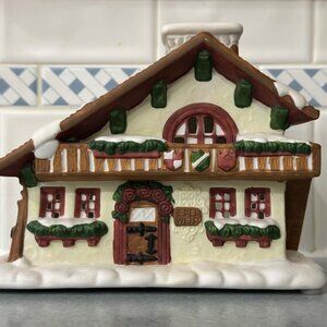 Painted Ceramic Swiss Chalet Candle Holder Alpine Lodge Partylite Winter Decor